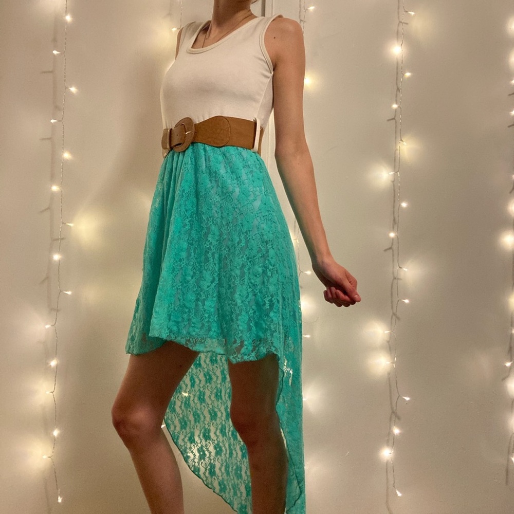 White and teal dress - Picture 1 of 2